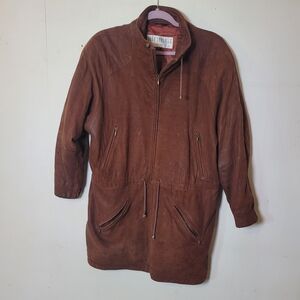 John Carlisle Vintage 90s Brown Leather Suede Drawstring Waist Jacket Size Small